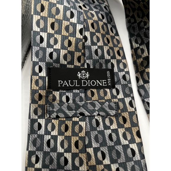 Paul Dione Mens Geometric Silk Necktie 100% Silk Black Gray White - Picture 3 of 5